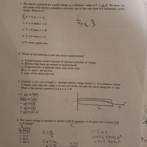 Solved 1. The electric potential for a point charge, q, a | Chegg.com