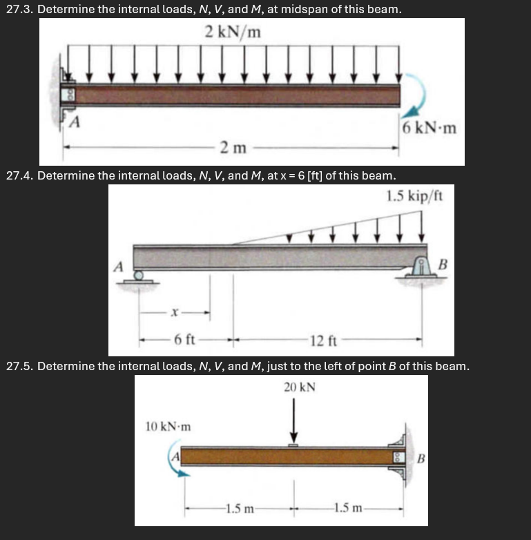 Internal Load Length Solved 27.3. Determine the internal loads, \( N, V \), | Chegg.com