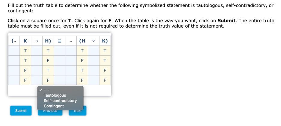 Solved Fill out the truth table to determine whether the | Chegg.com