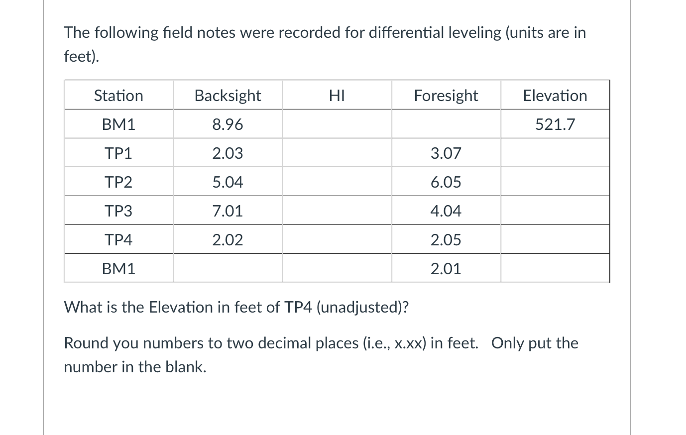 Solved The following field notes were recorded for