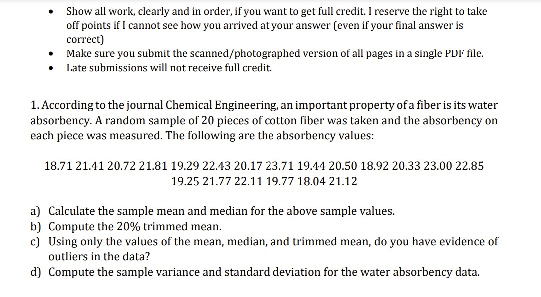 Solved - Show all work, clearly and in order, if you want to | Chegg.com