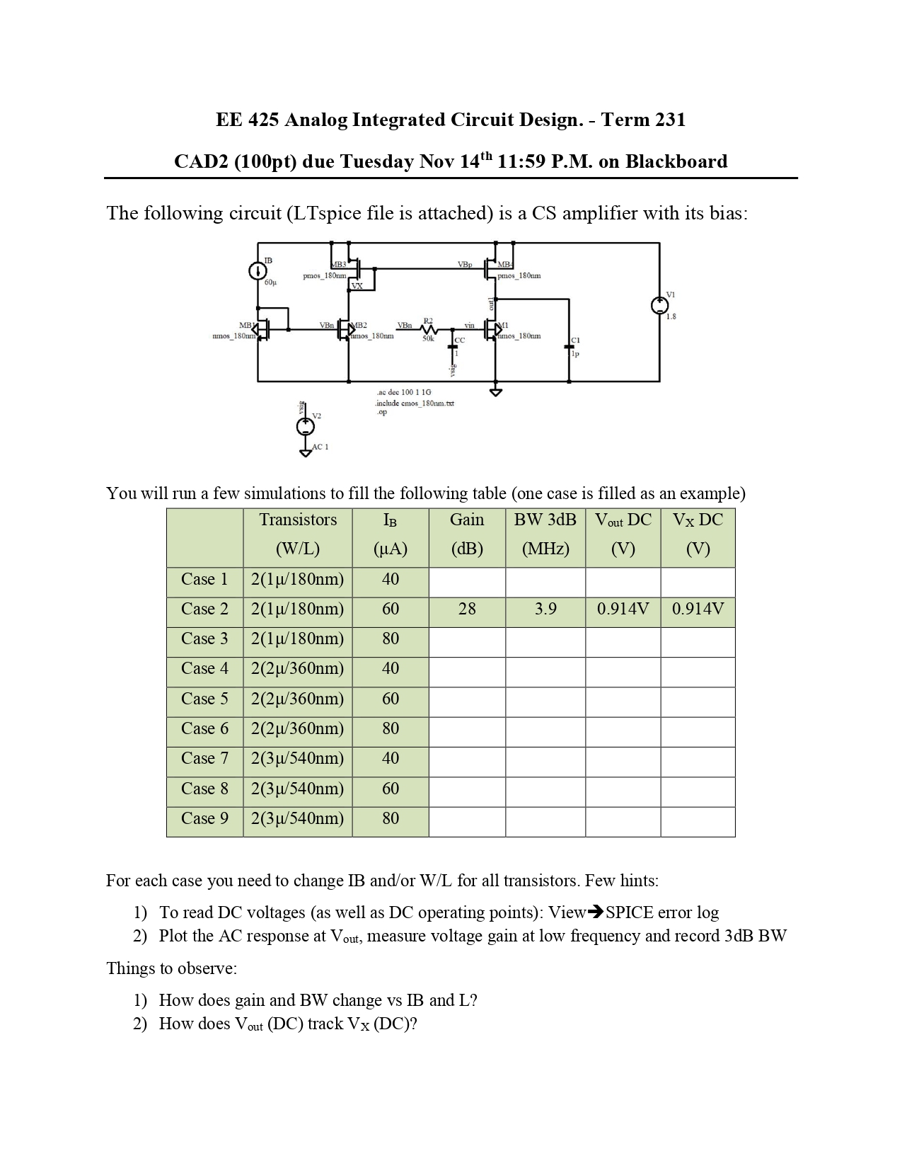 EE 425 ﻿Analog Integrated Circuit Design. - ﻿Term | Chegg.com