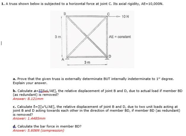 Solved 1 A Truss Shown Below Is Subjected To A Horizonta Chegg Com