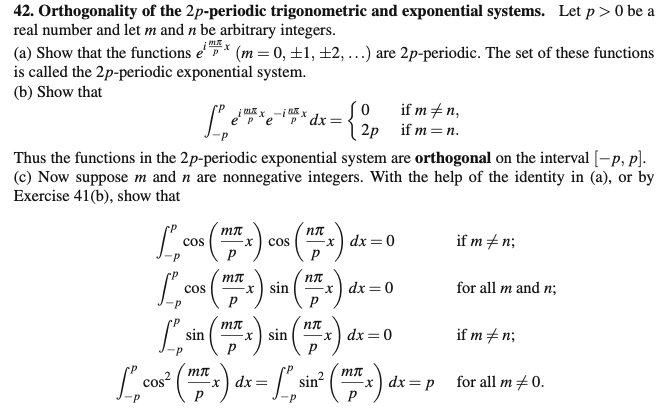 Solved 42. Orthogonality of the 2p-periodic trigonometric | Chegg.com