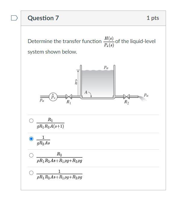 Solved Question 7 1 pts Determine the transfer function | Chegg.com
