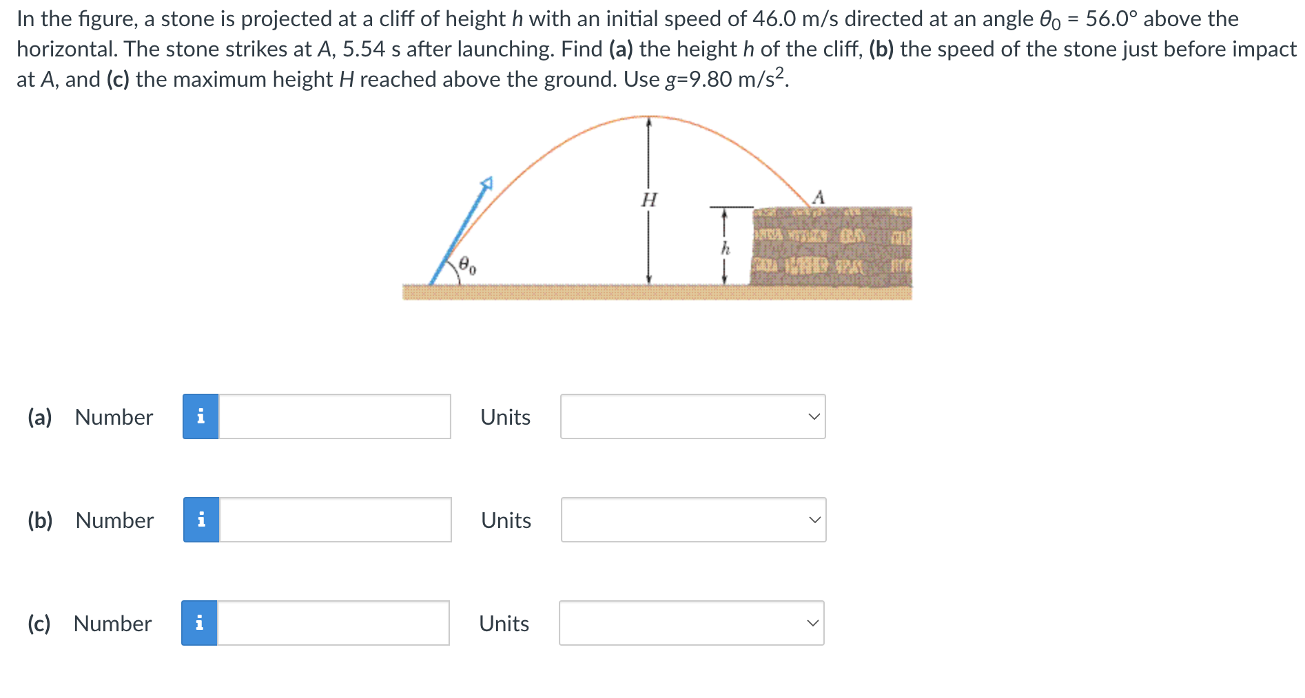 Solved In the figure, a stone is projected at a cliff of | Chegg.com