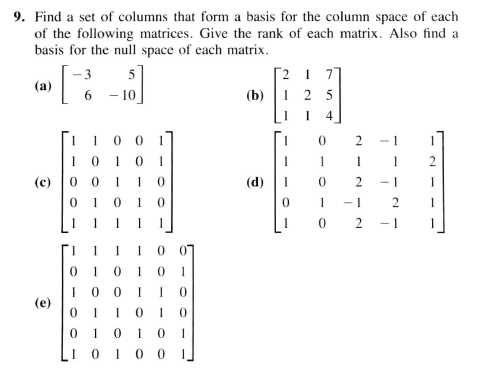 Solved 9. Find a set of columns that form a basis for the | Chegg.com