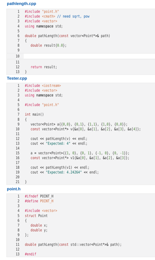 Solved Given the Point structure defined below, complete | Chegg.com