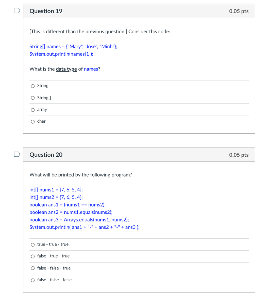 Solved D Question 1 0.05 pts All the elements of an array in | Chegg.com