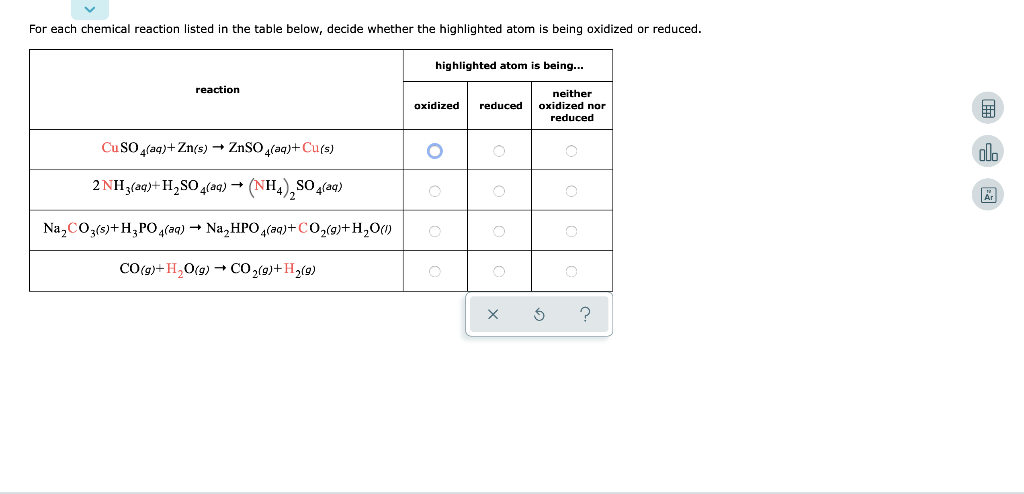 Solved For Each Chemical Reaction Listed In The Table Below Chegg Com