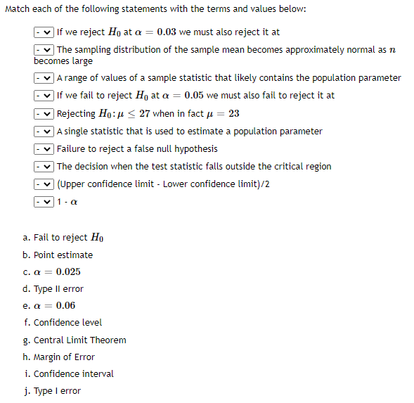 Solved Match each of the following statements with the terms | Chegg.com