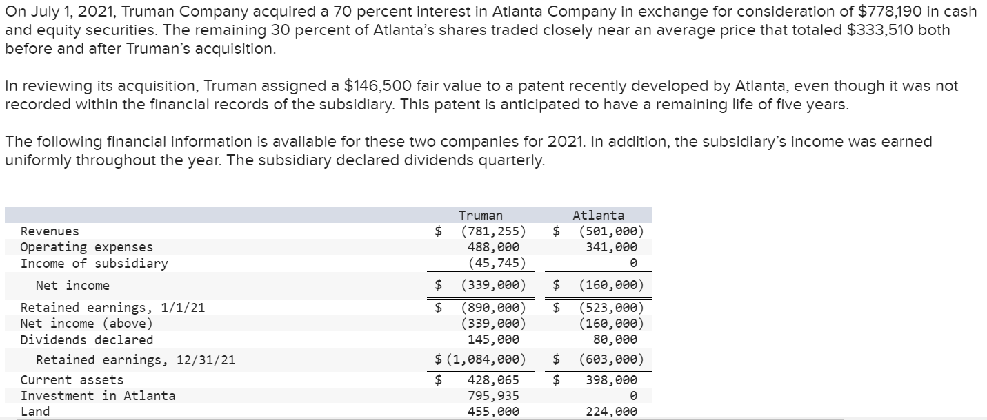 solved-on-july-1-2021-truman-company-acquired-a-70-percent-chegg