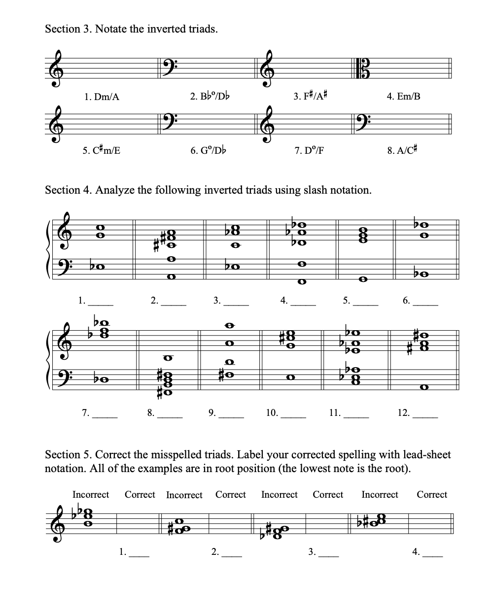 Section 3. Notate the inverted triads. 9 1. Dm/A 2. | Chegg.com