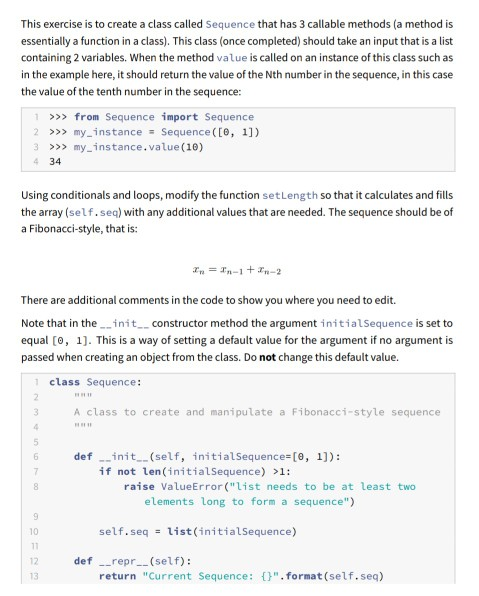 Solved This exercise is to create a class called Sequence | Chegg.com