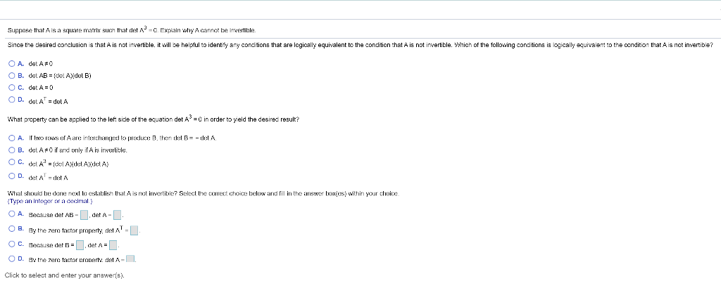 Solved Suppose that Als a square matrix such that det A-0. | Chegg.com