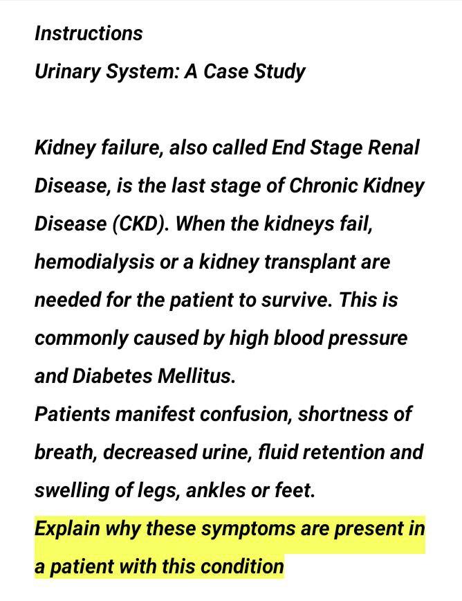 Solved Instructions Urinary System A Case Study Kidney