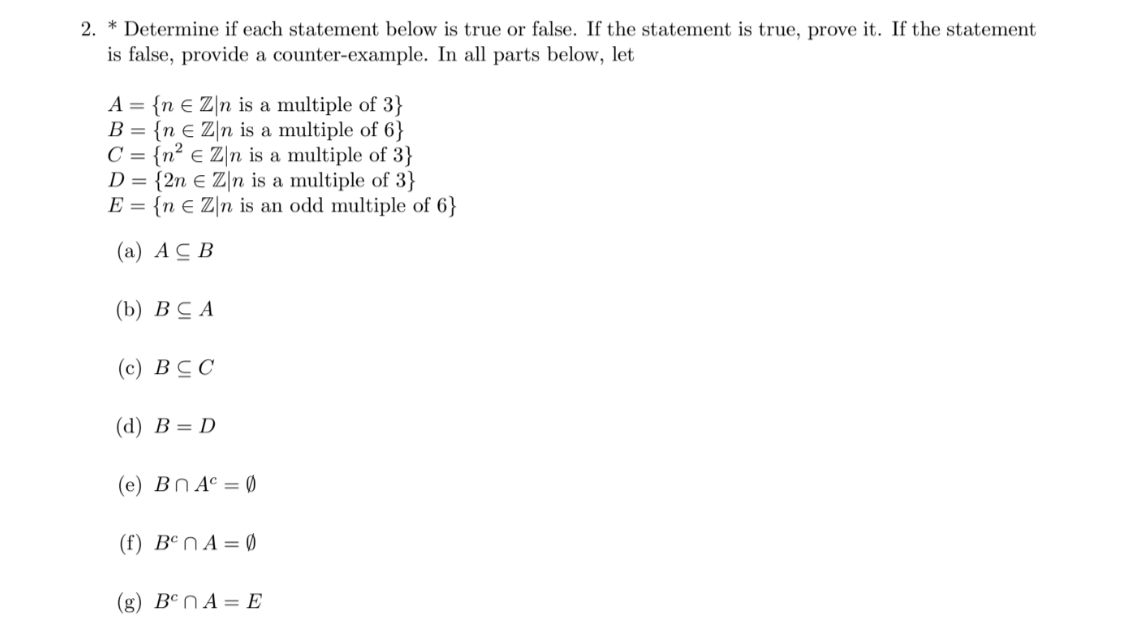 Solved 2. ∗ Determine if each statement below is true or | Chegg.com