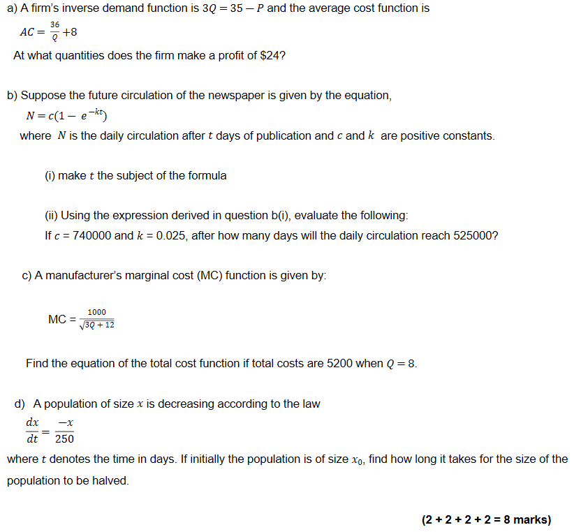 Solved 36 a) A firm's inverse demand function is 3Q = 35 P