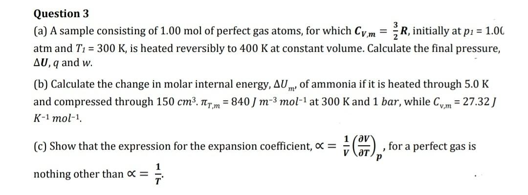 Solved A A Sample Consisting Of Mol Of Perfect Gas Chegg Com