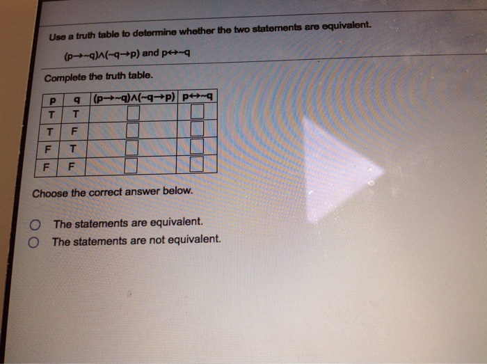 Solved Use a truth table to determine whether the two | Chegg.com