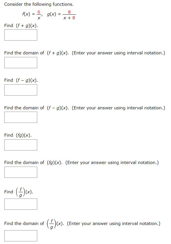 Solved Consider The Following Functions F X 6 G X 8 X