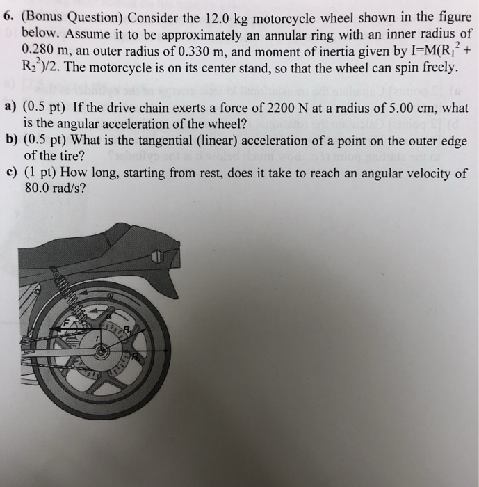 Solved 6. (Bonus Question) Consider the 12.0 kg motorcycle