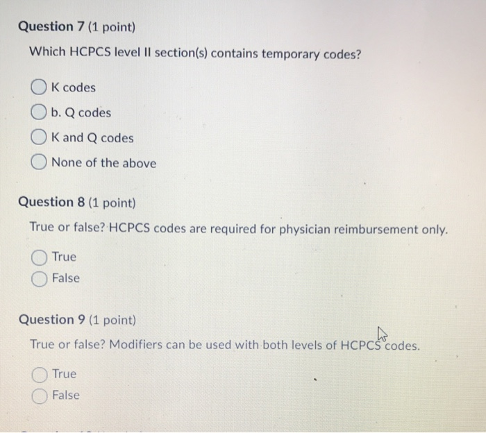 Solved Question 7 1 Point Which Hcpcs Level Ii Section S