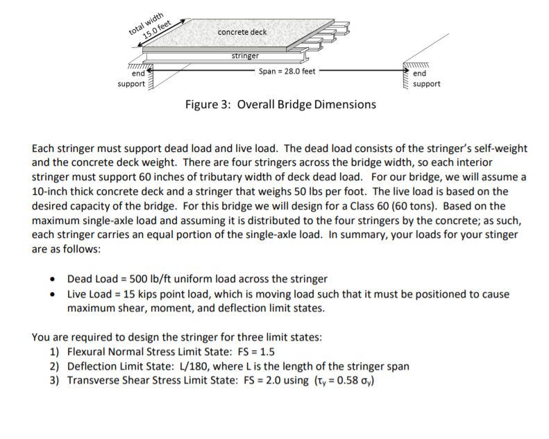 Design the stringers of the bridge for three limit | Chegg.com