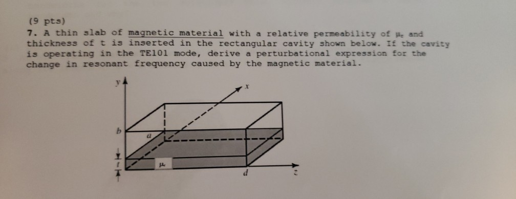 (9 pts) 7. A thin slab of magnetic material with a relative permeability of us and thickness of t is inserted in the rectangu
