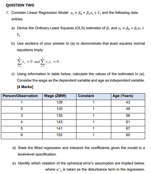 Solved Question Two 1 Consider Linear Regression Model 5495