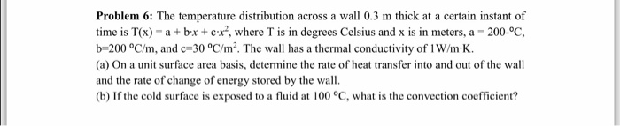Solved Problem 6: The temperature distribution across a wall | Chegg.com