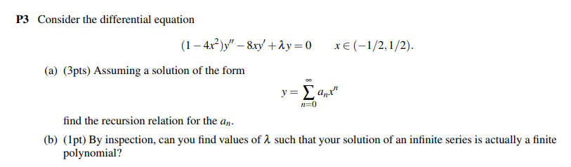 Solved P3 Consider the differential equation (1 -4 )- 8ry | Chegg.com