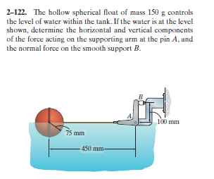 Solved 2-122. The hollow spherical float of mass 150 g | Chegg.com