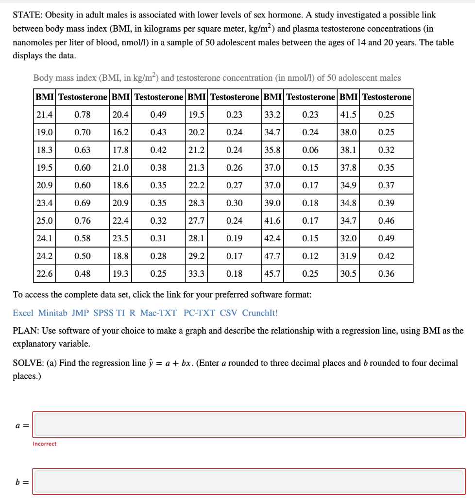 Solved STATE Obesity in adult males is associated with Chegg photo