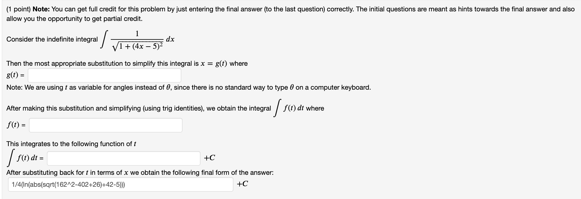 Solved (1 point) Note: You can get full credit for this | Chegg.com