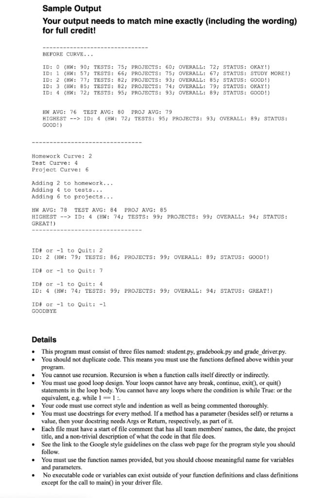 Solved Overview This project involves creating a gradebook | Chegg.com