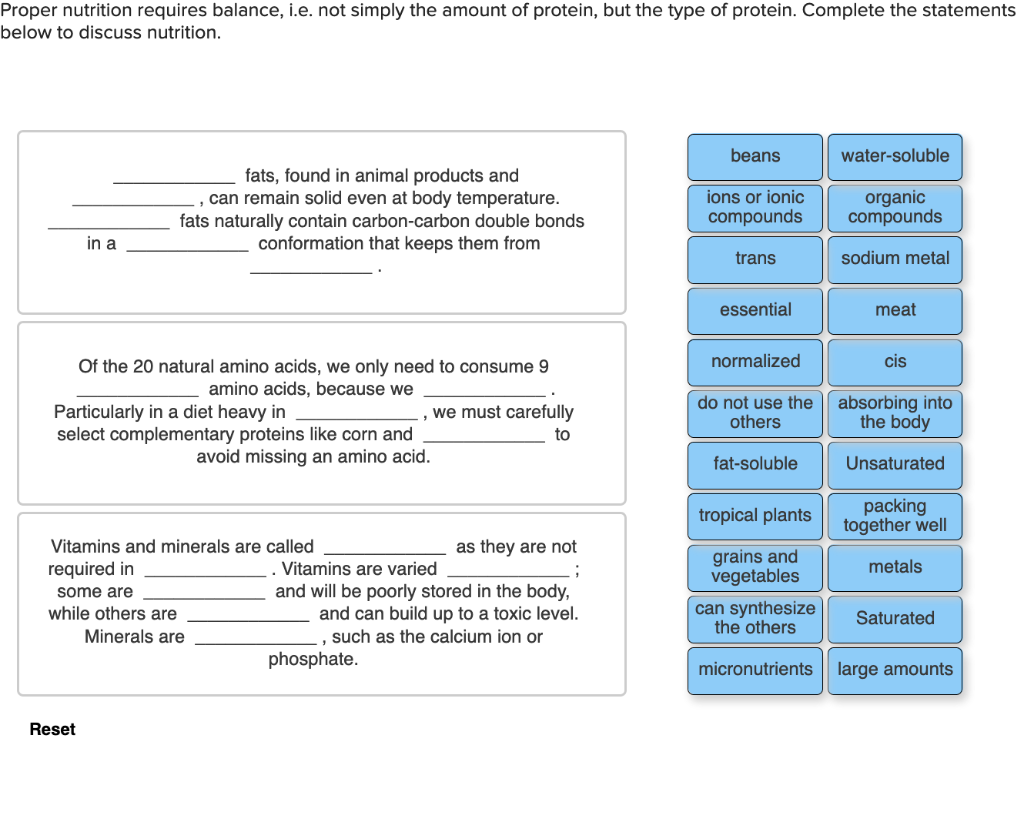 Solved Proper nutrition requires balance, i.e. not simply