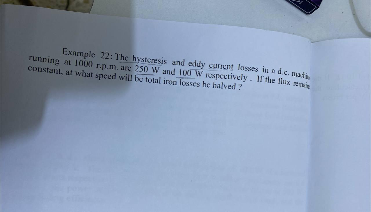 Solved Example 22 The hysteresis and eddy current losses in