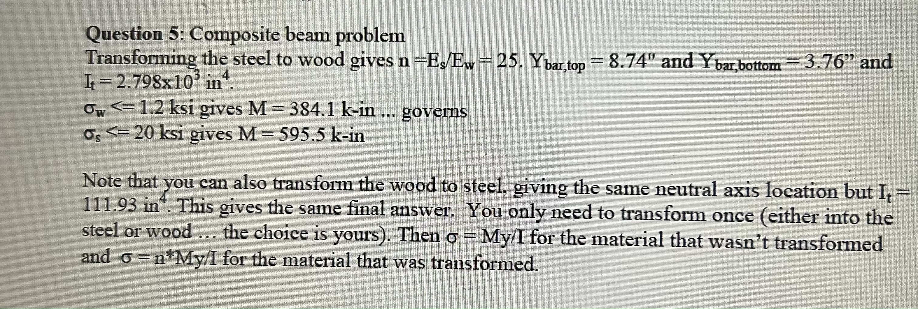 Solved n 5: Determine the allowable moment M for bending | Chegg.com