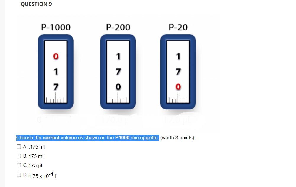 Solved Choose the correct volume as shown on the P1000