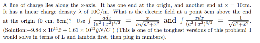 Solved A line of charge lies along the x-axis. It has one | Chegg.com