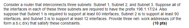 Solved Consider a router that interconnects three subnets: | Chegg.com