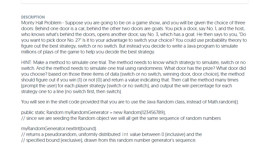 Solved DESCRIPTION Monty Hall Problem - Suppose You Are | Chegg.com