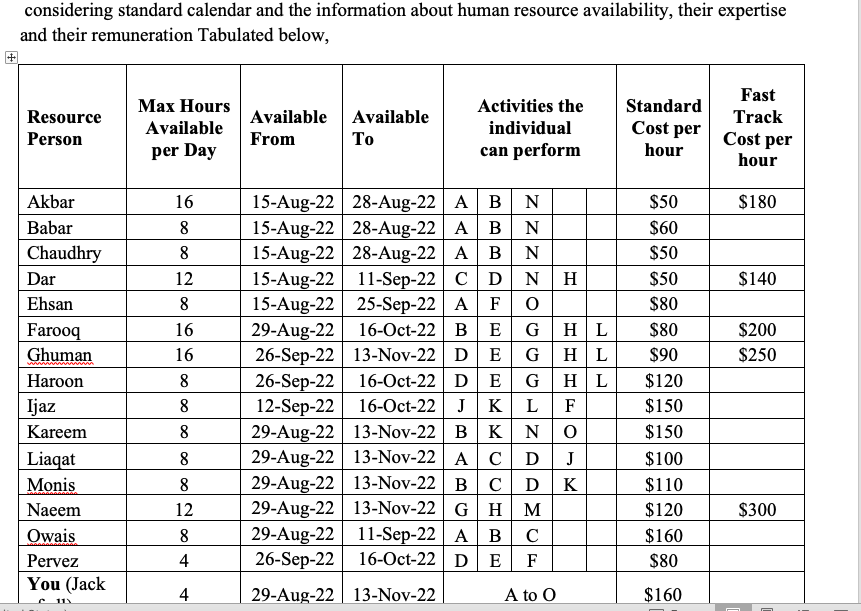 Solved considering standard calendar and the information | Chegg.com