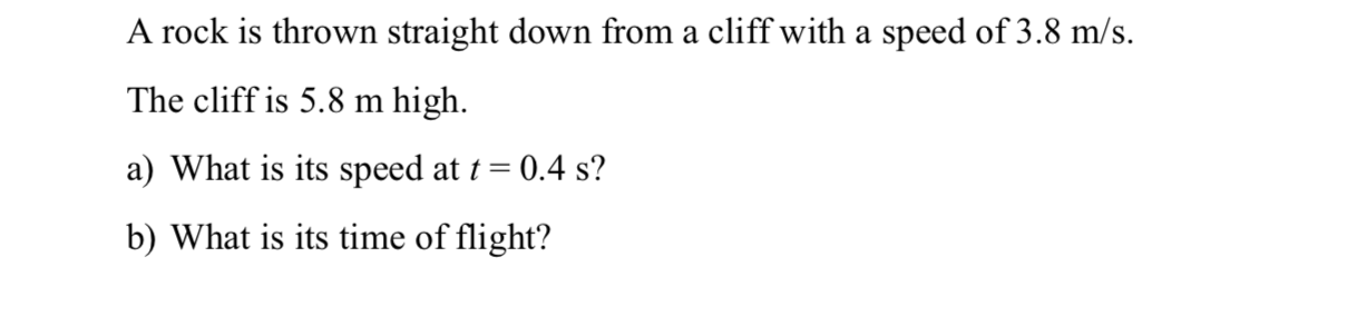Solved A rock is thrown straight down from a cliff with a | Chegg.com