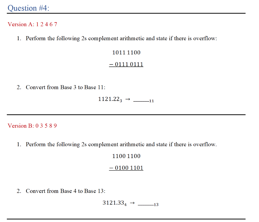 Solved Question #4: Version A: 12467 1. Perform the | Chegg.com