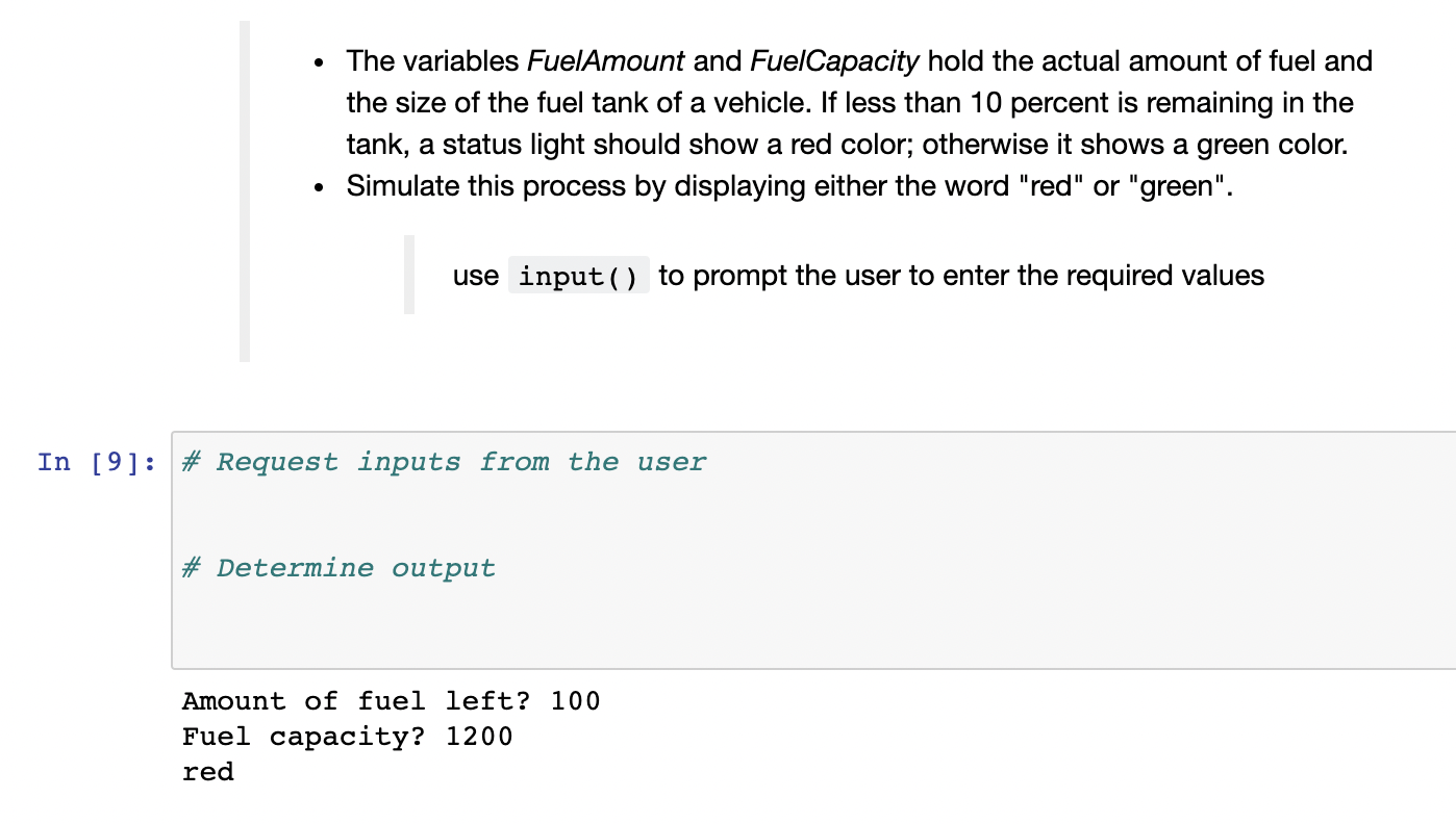 Solved The variables FuelAmount and FuelCapacity hold the | Chegg.com