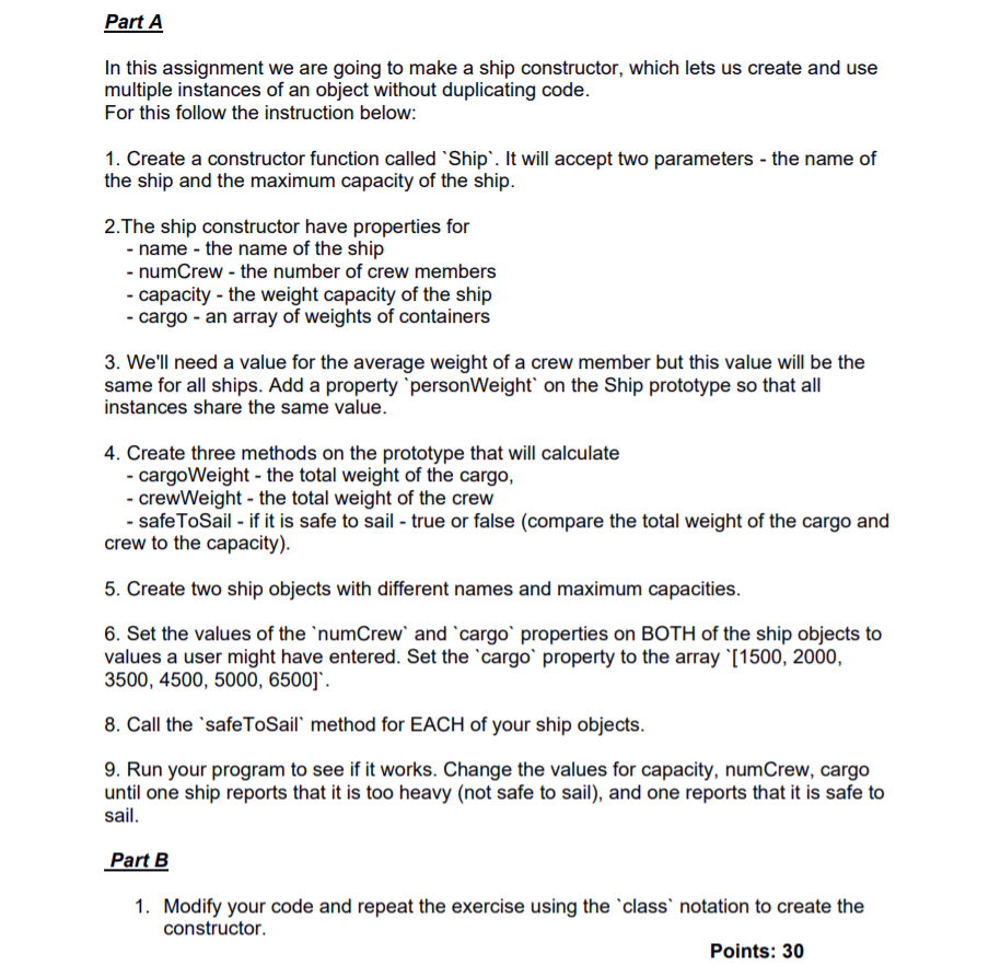 Solved Part A In this assignment we are going to make a ship | Chegg.com