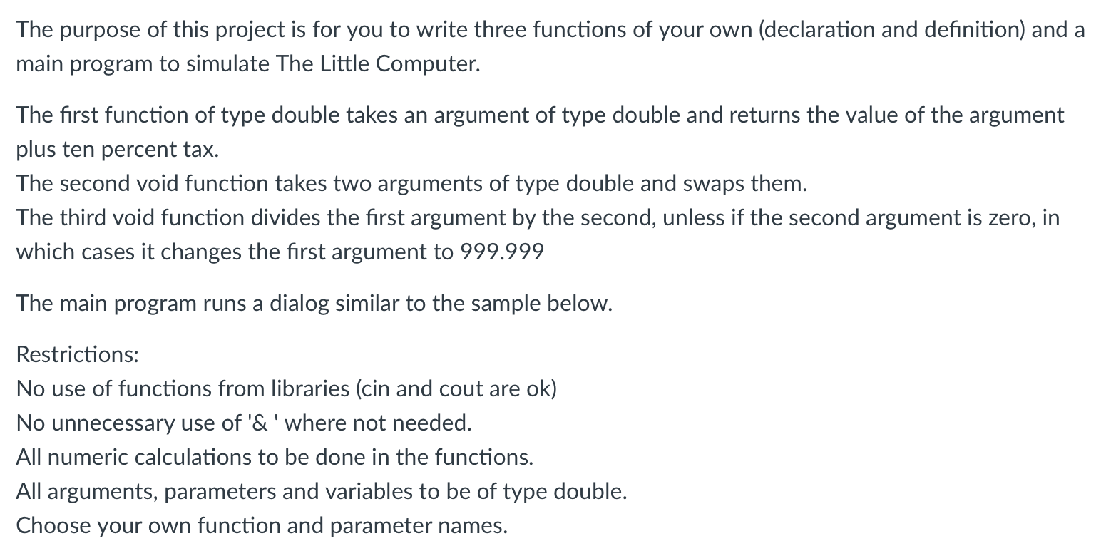 Solved The purpose of this project is for you to write three | Chegg.com