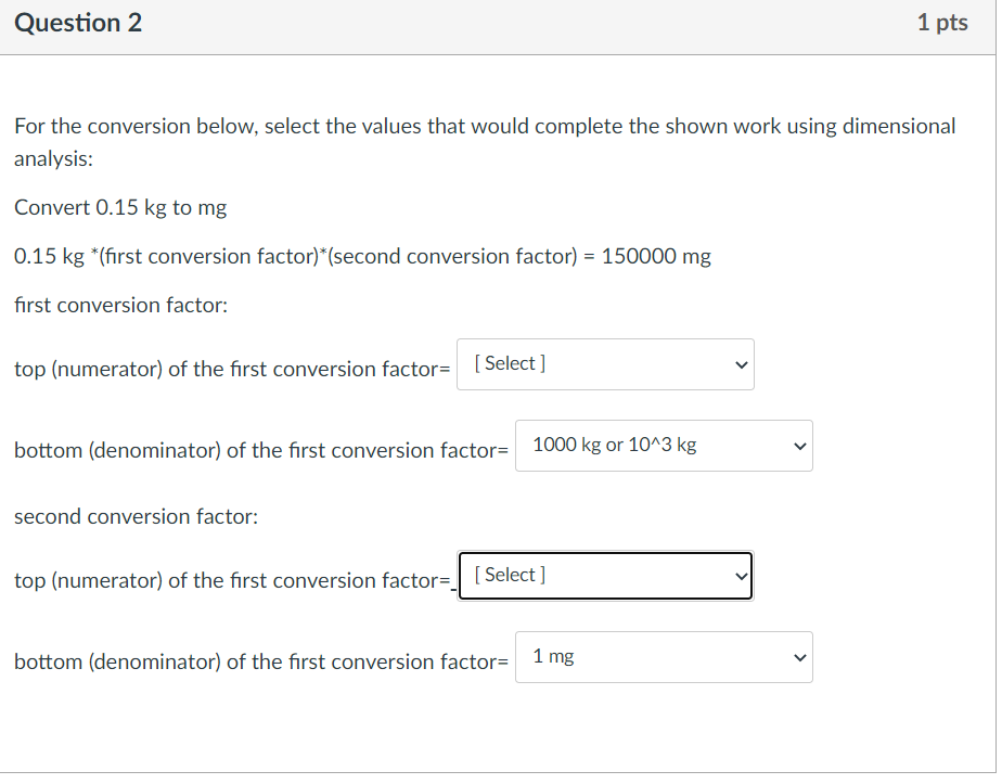 Solved Question 2 1 pts For the conversion below, select the | Chegg.com